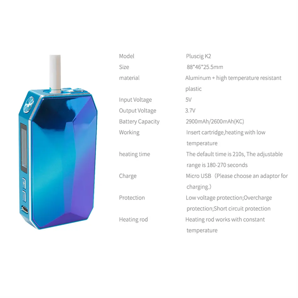 Buy USA online IQOS Vape Pluscig K2 Kit Electronic Cigarette Fit IQO Heating Tobacco Stick Dry Herb Vaporizer Box Mod 2900mah Battery Heets S5608 Product vendor